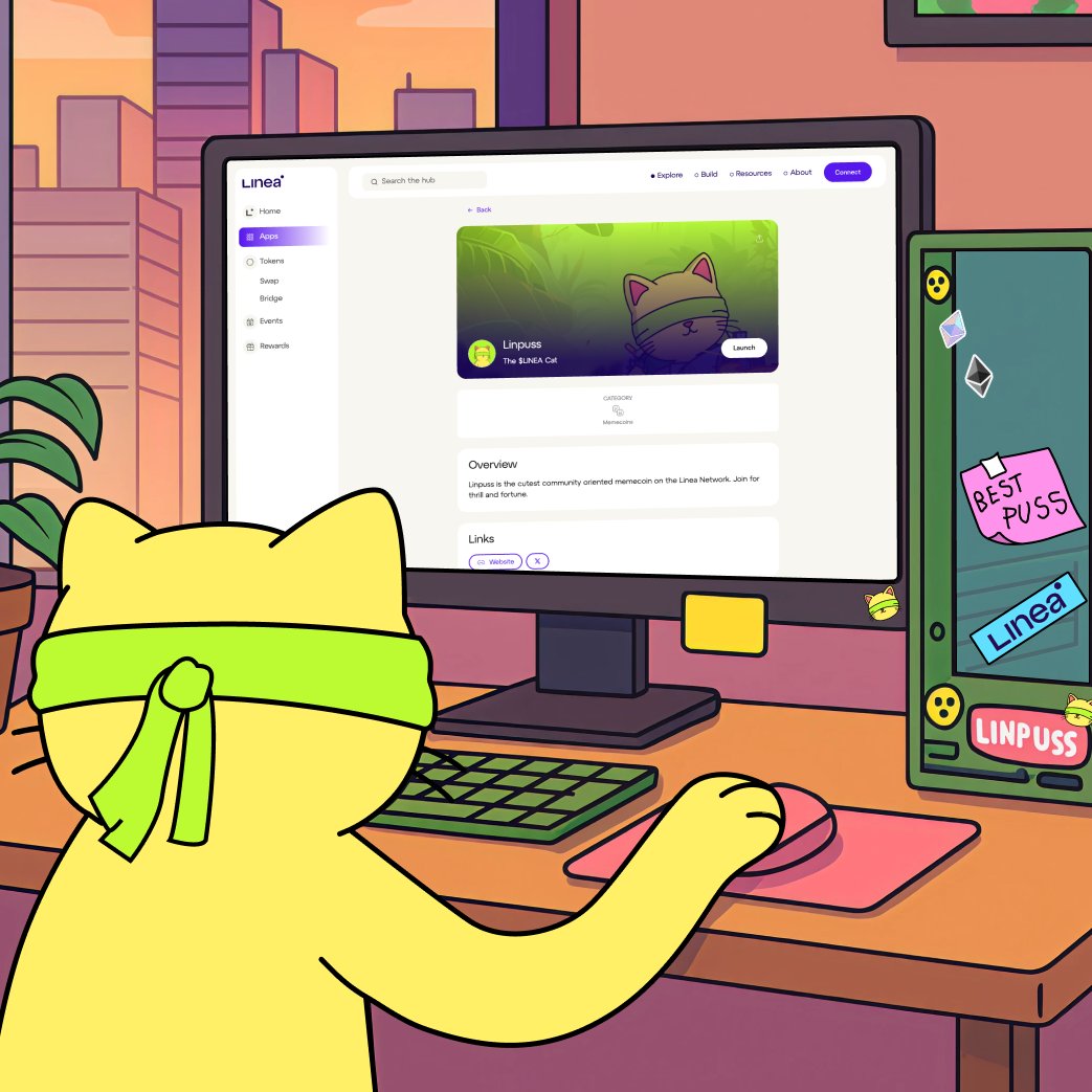 Linpuss is LIVE on <a href="/LineaBuild/">Linea.eth</a> Hub 💻

Giving Away x1 Linpuss Crew NFT to Celebrate 🎉

RT, Follow &amp; Drop $ETH Wallet 🪂

linea.build/hub/apps/linpu… 😼