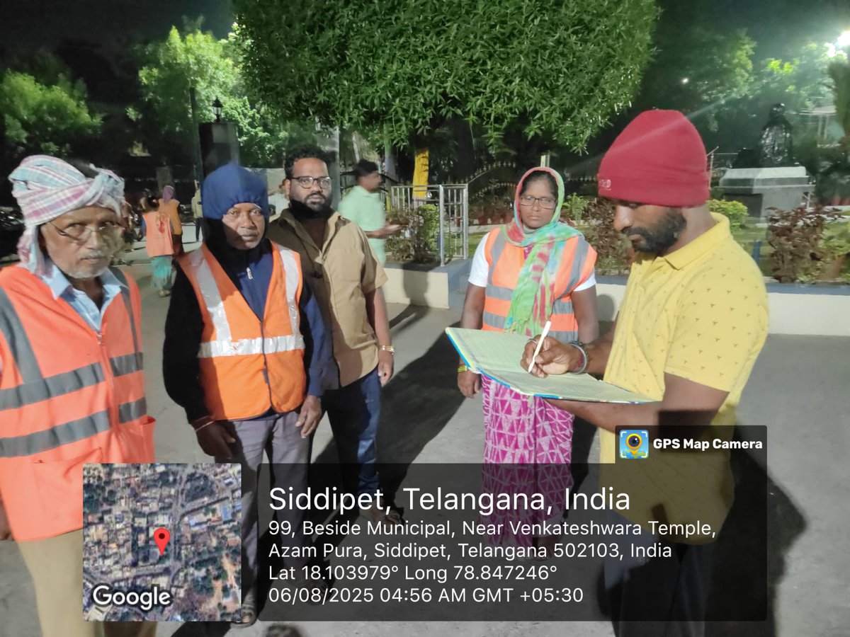Swachh Siddipet (@mc_siddipet) on Twitter photo ఉదయాన్నే ఫీల్డ్ అసిస్టెంట్లతో కలిసి పారిశుద్ధ్య కార్మికుల హాజరు తీసుకుంటున్న వార్డు ఆఫీసర్ లు.
<a href="/cdmatelangana/">C&DMA</a> <a href="/tksreedevi/">TK Sreedevi</a> <a href="/RoopaMishra77/">Roopa Mishra</a> <a href="/VivekVenkatswam/">Dr Vivek Venkatswamy</a> <a href="/Ponnam_INC/">Ponnam Prabhakar</a> <a href="/BRSHarish/">Harish Rao Thanneeru</a> <a href="/Collector_SDPT/">Collector Siddipet</a> <a href="/AcSiddipet/">AC_Siddipet</a> <a href="/SwachhBharatGov/">Swachh Bharat Urban</a> <a href="/SwachSurvekshan/">Swachh Survekshan</a> ఉదయాన్నే ఫీల్డ్ అసిస్టెంట్లతో కలిసి పారిశుద్ధ్య కార్మికుల హాజరు తీసుకుంటున్న వార్డు ఆఫీసర్ లు.
<a href="/cdmatelangana/">C&DMA</a> <a href="/tksreedevi/">TK Sreedevi</a> <a href="/RoopaMishra77/">Roopa Mishra</a> <a href="/VivekVenkatswam/">Dr Vivek Venkatswamy</a> <a href="/Ponnam_INC/">Ponnam Prabhakar</a> <a href="/BRSHarish/">Harish Rao Thanneeru</a> <a href="/Collector_SDPT/">Collector Siddipet</a> <a href="/AcSiddipet/">AC_Siddipet</a> <a href="/SwachhBharatGov/">Swachh Bharat Urban</a> <a href="/SwachSurvekshan/">Swachh Survekshan</a>
