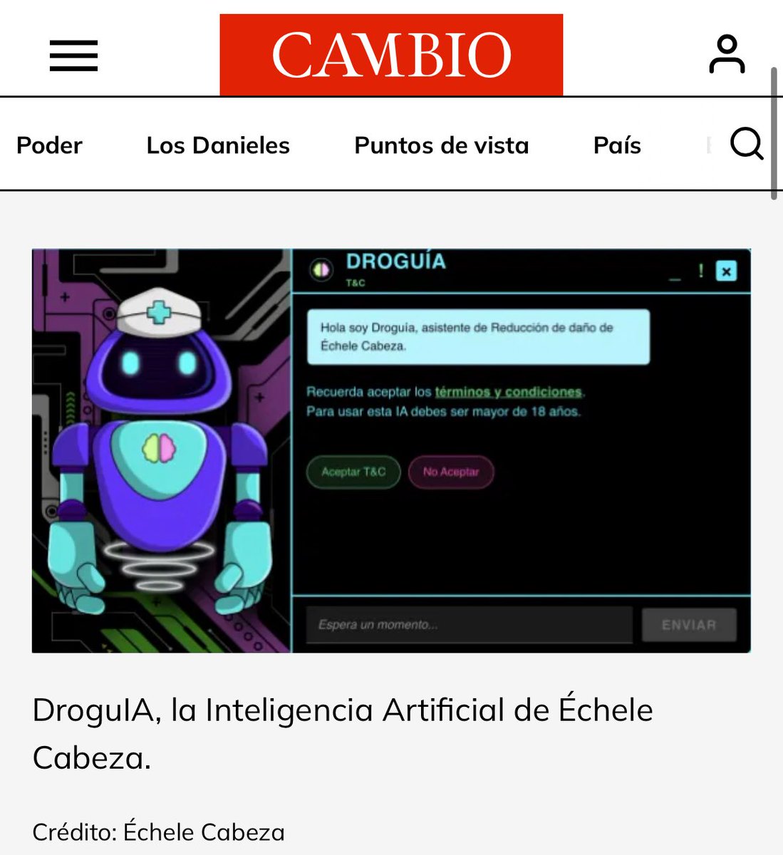 echelecabeza's tweet photo. “DroguIA” es nuestra IA que nace después de 2 años de desarrollo para que sea ética, conversacional, comunitaria y pueda dar orientaciones en reducción de daños y reforma de política de drogas. 

Entra a https://t.co/fcnr7FUnsX y pruébala. 

https://t.co/4x0O9HhOco https://t.co/kxgPN7rOib