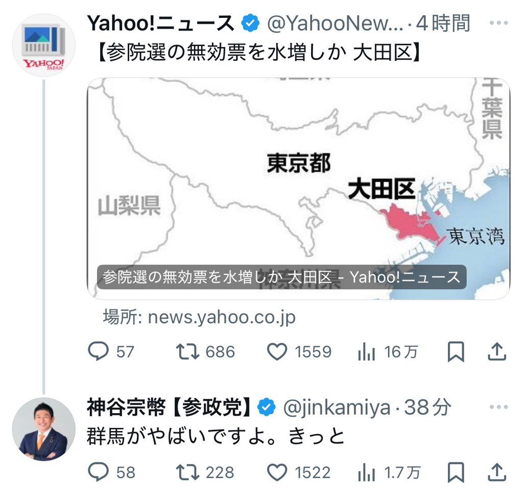 神谷さん？
群馬が水増し投票してる根拠はなあに？