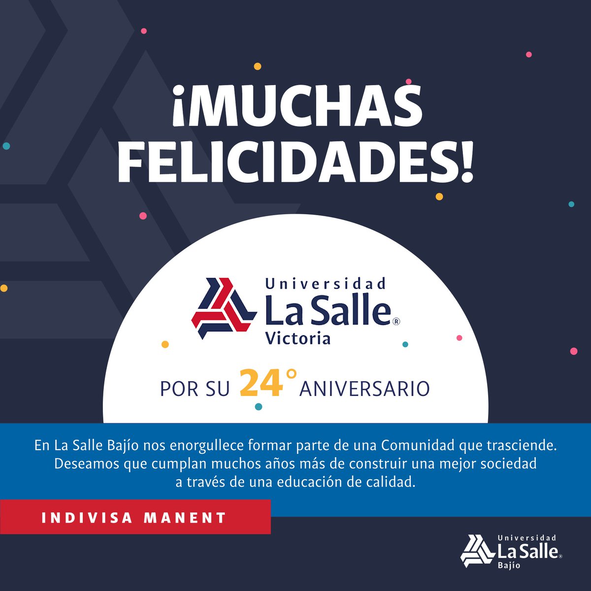 ¡Feliz aniversario a... <a href="/LaSalle_Vic/">La Salle Victoria 🎓</a>! 🎈
Nos encanta ser parte de esta #Comunidad tan fraterna. 💙❤️🥳

#IndivisaManent #SomosLaSalle #ComunidadQueTrasciende