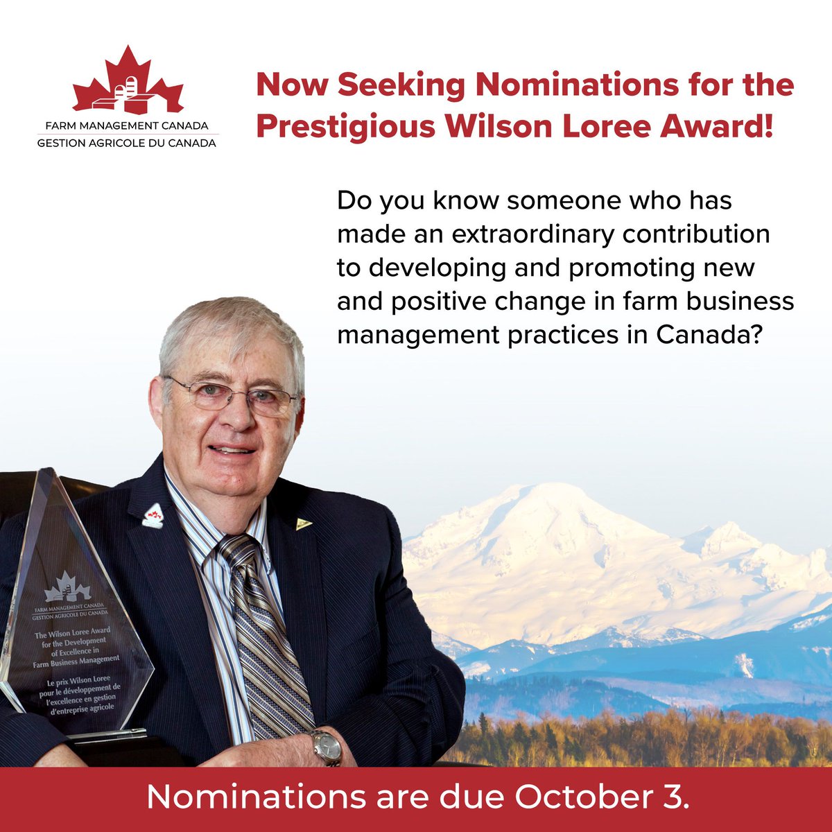 FMC/GAC (@fmc_gac) on Twitter photo Do you know someone who has made an extraordinary contribution to developing and promoting new and positive change in farm business management practices and expertise in Canada? Nominate them for the Wilson Loree Award today! 
fmc-gac.com/wla-2025/
#AgExcellence #cdnag Do you know someone who has made an extraordinary contribution to developing and promoting new and positive change in farm business management practices and expertise in Canada? Nominate them for the Wilson Loree Award today! 
fmc-gac.com/wla-2025/
#AgExcellence #cdnag