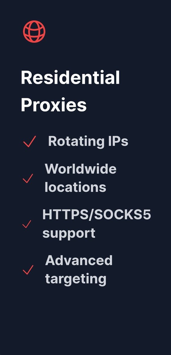 Cybertwts's tweet image. Stay ahead.
Get access to premium Residential Proxies visit proxysock.com to get started.
#Proxies #CyberSecurity #WebScraping #DataTools