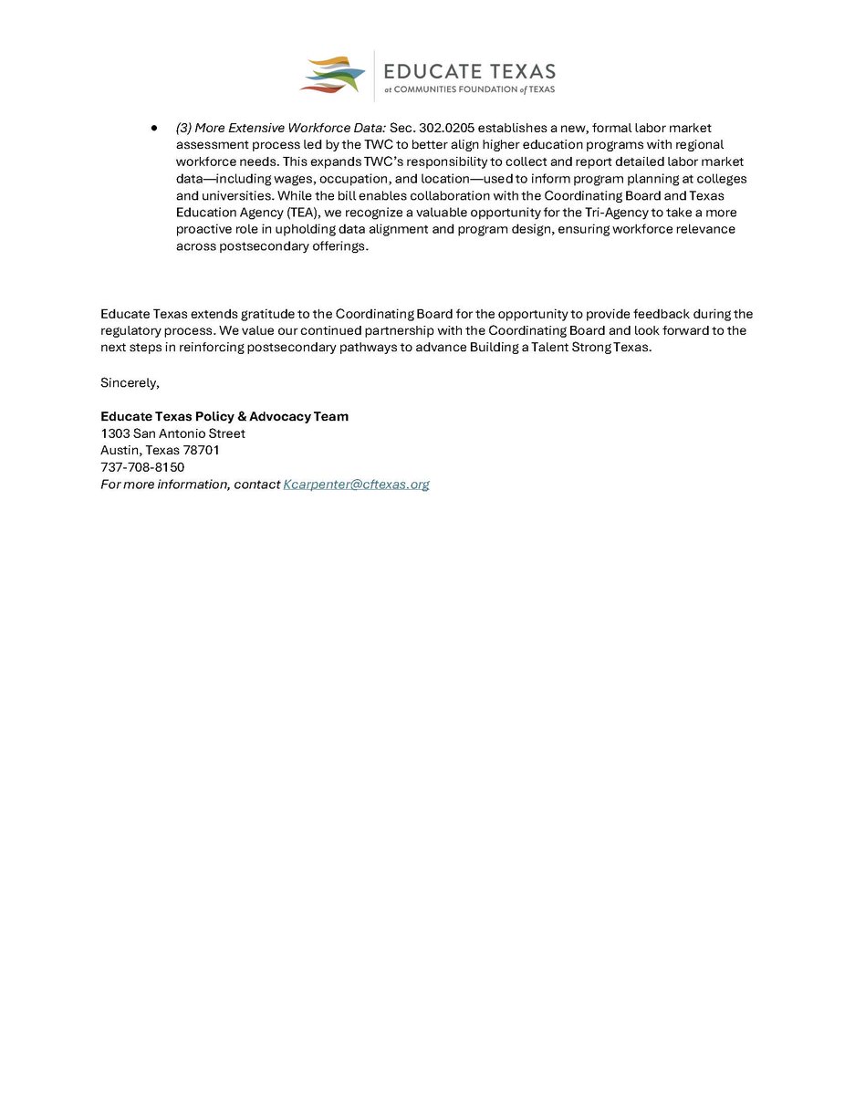 We support <a href="/TXHigherEdBoard/">Texas Higher Ed</a>'s proposed rules under SB 1786—an important next step in implementing HB 8 reforms.
They reflect strong alignment with workforce-ready pathways and outcomes-based funding.
📄 Read our comment:edtx.org/wp-content/upl…
#txlege #HigherEd #WorkforceReady