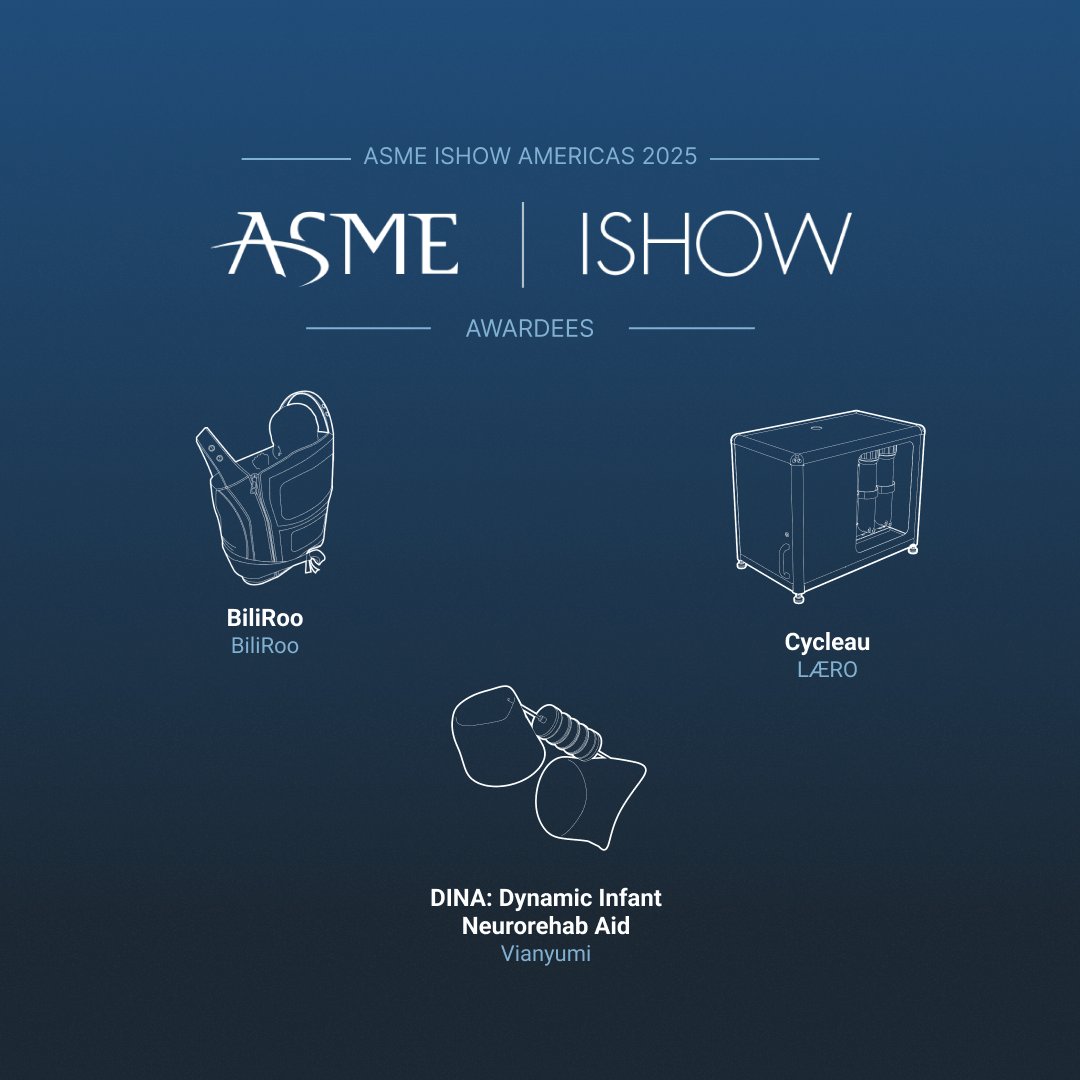 ASMEishow's tweet image. Congratulations to the 2025 ASME ISHOW Americas Awardees!

Innovators driving real-world impact with hardware:

BiliRoo: Infant jaundice treatment
LÆRO: Greywater recycling
Vianyumi: Neurorehab for newborns

#ISHOWAmericas #HardwareForImpact #TechForChange