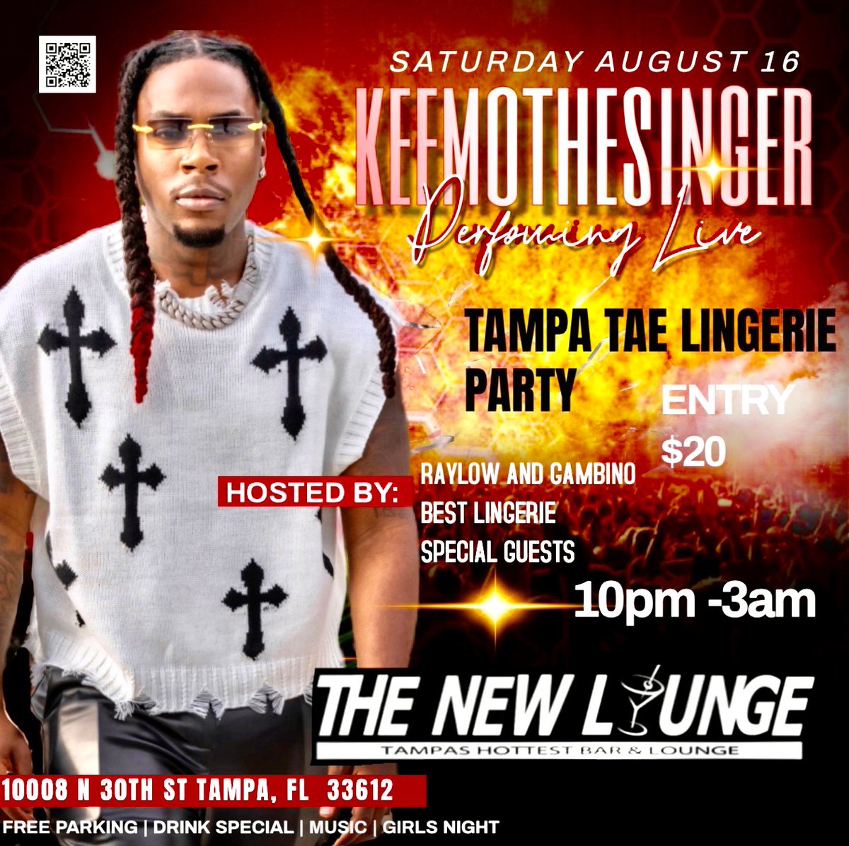 Tampa, get ready! August 16th, ​⁠@keemothesinger hitting the stage LIVE at Tae's Lingerie Party at The New Lounge! You know you don't want to miss this! It's all going down at 10008 N 30TH ST, Tampa, FL. Pull up and let's turn up with #KTSBOPPIN and #TOPOFDALINEENT