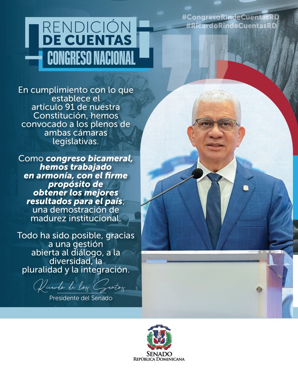 Senado de la República Dominicana (@senadord) on Twitter photo 🗣️"En este año legislativo, laboramos de manera
ardua y tesonera, con cientos de horas de
trabajo, en comisiones y sesiones del Pleno" <a href="/ricardodlsanto3/">Ricardo De Los Santos</a> 🗣️"En este año legislativo, laboramos de manera
ardua y tesonera, con cientos de horas de
trabajo, en comisiones y sesiones del Pleno" <a href="/ricardodlsanto3/">Ricardo De Los Santos</a>