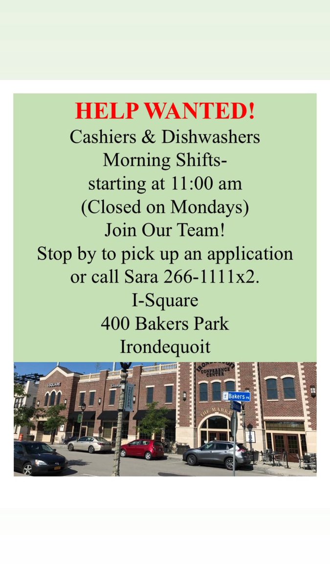 Some are heading back to school so we need morning shifts- starting at 11:00am. Stop by &amp; pick up an application or call Sara (585)266-1111x2 #Irondequoit