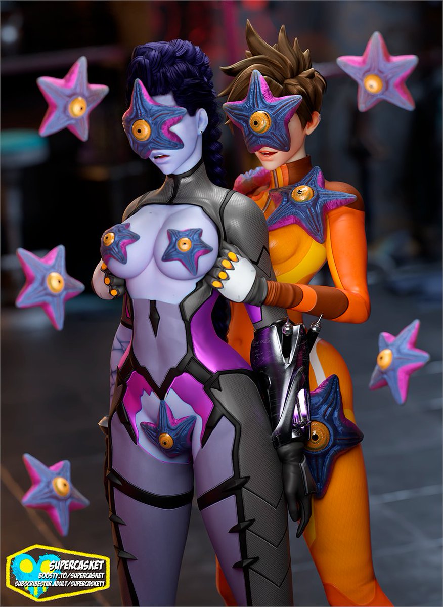 "Capturred by Starro 2/3"

Commission:
Widowmaker tied up in a room, where Tracer controlled by Starro spores stripes her and adds her to Starro´s mind controlled army.