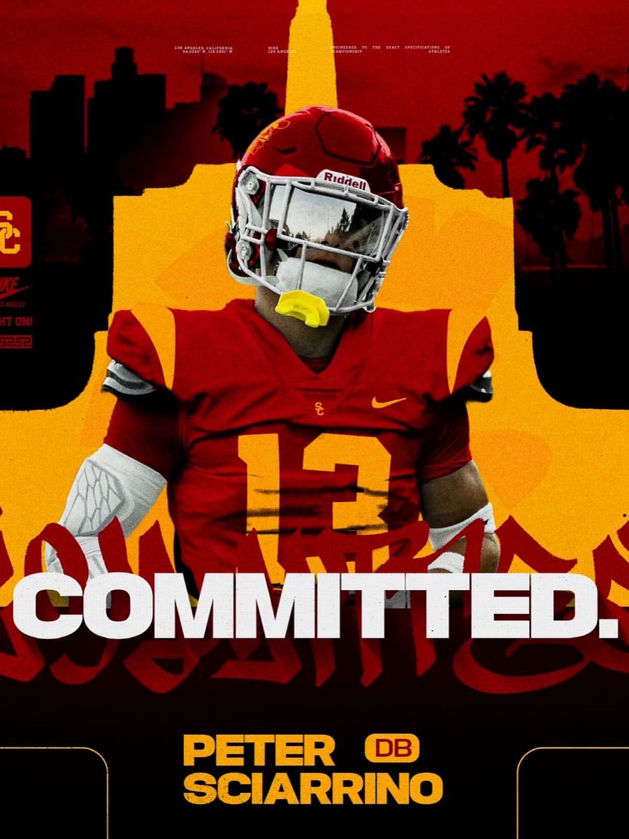 SSchraderOn3's tweet image. 2026 Loyola Safety PETER SCIARRINO Commits to USC ✌🏼

“There is nowhere like USC. The tradition, the energy, and the strength of the Trojan Family is unmatched. I’ve been locked in on this since I was a kid and now I get to make it real!”

on3.com/teams/usc-troj… via @On3USC…