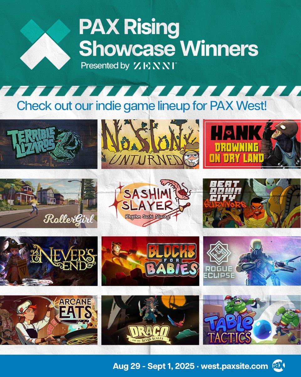 PAX (@pax) on Twitter photo Tomorrow’s indie legends start here. ✨ Check out the winners of the PAX Rising Showcase presented by Zenni at #PAXWest 2025. Play them all in our Arch Expo Hall!
See the full list: PAXwest25.com/Rising
---
<a href="/wonderbellygame/">Wonderbelly Games</a>
<a href="/Beatdown_City/">Play Beatdown City Survivors Demo TODAY!</a>
<a href="/AttaBoyGames/">Noah 🔜 PAX West</a>
<a href="/Xythas/">Sam 🐐| Xythas</a>
<a href="/Hypersect/">Hypersect ⚔️ making Never’s End</a> Tomorrow’s indie legends start here. ✨ Check out the winners of the PAX Rising Showcase presented by Zenni at #PAXWest 2025. Play them all in our Arch Expo Hall!
See the full list: PAXwest25.com/Rising
---
<a href="/wonderbellygame/">Wonderbelly Games</a>
<a href="/Beatdown_City/">Play Beatdown City Survivors Demo TODAY!</a>
<a href="/AttaBoyGames/">Noah 🔜 PAX West</a>
<a href="/Xythas/">Sam 🐐| Xythas</a>
<a href="/Hypersect/">Hypersect ⚔️ making Never’s End</a>