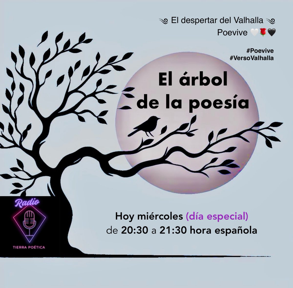 Teresa (@almardeluna) on Twitter photo Queridos Poevivientes y Valhallas:
Hoy, miércoles, tendremos nuestro programa «El árbol de la poesía», dirigido por <a href="/yioryidelgado/">Yioryi Delgado</a> , con poemas seleccionados de nuestras comunidades.
Acompáñanos en esta unión a través de las ondas, desde Guatemala hasta España, mediante Queridos Poevivientes y Valhallas:
Hoy, miércoles, tendremos nuestro programa «El árbol de la poesía», dirigido por <a href="/yioryidelgado/">Yioryi Delgado</a> , con poemas seleccionados de nuestras comunidades.
Acompáñanos en esta unión a través de las ondas, desde Guatemala hasta España, mediante