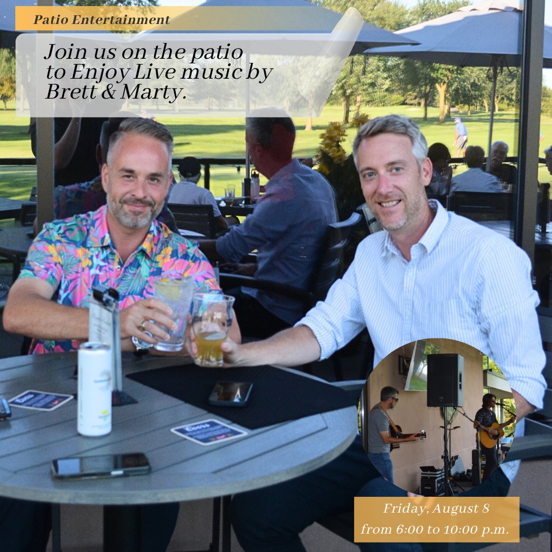 stcgcc's tweet image. Friday Patio Evening: August 8!⁠
Live Music by Brett &amp;amp; Marty 🎶⁠
All members welcome to unwind with drinks &amp;amp; great vibes.⁠
Relax on the Patio.⁠
Book Your Spot Now!