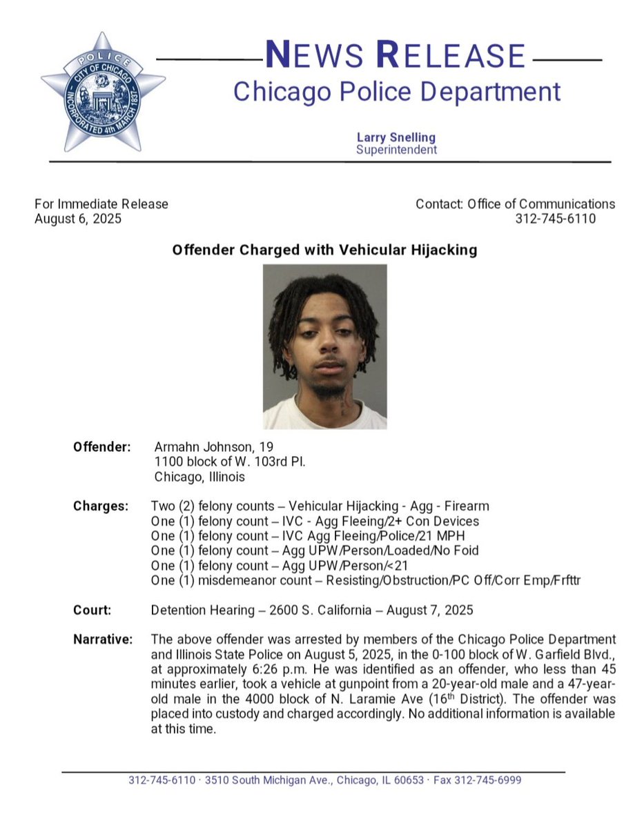 Tom Ahern (@tahern_) on Twitter photo Offender 19, Charged with Vehicular Hijacking with a Firearm <a href="/ChicagoCAPS16/">16th District-Jefferson Park</a> <a href="/Area5Detectives/">Chicago Police Area 5 Detective Division</a> <a href="/ILStatePolice/">IllinoisStatePolice</a> #ChicagoPolice Offender 19, Charged with Vehicular Hijacking with a Firearm <a href="/ChicagoCAPS16/">16th District-Jefferson Park</a> <a href="/Area5Detectives/">Chicago Police Area 5 Detective Division</a> <a href="/ILStatePolice/">IllinoisStatePolice</a> #ChicagoPolice