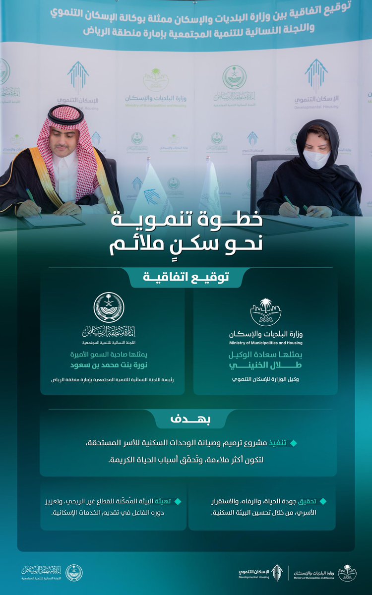 الإسكان التنموي والمشاركة المجتمعية (@dev_housing) on Twitter photo تعزيزًا للتنمية المستدامة، وتحسينًا لجودة الحياة..
وقّعت #وزارة_البلديات_والإسكان ممثلة بوكالة الإسكان التنموي اتفاقية مع اللجنة النسائية للتنمية المجتمعية بإمارة منطقة الرياض <a href="/emara_alriyadh/">إمارة منطقة الرياض</a>، بهدف ترميم وصيانة الوحدات السكنية للأسر المستحقة في المنطقة والمراكز التابعة لها، في تعزيزًا للتنمية المستدامة، وتحسينًا لجودة الحياة..
وقّعت #وزارة_البلديات_والإسكان ممثلة بوكالة الإسكان التنموي اتفاقية مع اللجنة النسائية للتنمية المجتمعية بإمارة منطقة الرياض <a href="/emara_alriyadh/">إمارة منطقة الرياض</a>، بهدف ترميم وصيانة الوحدات السكنية للأسر المستحقة في المنطقة والمراكز التابعة لها، في