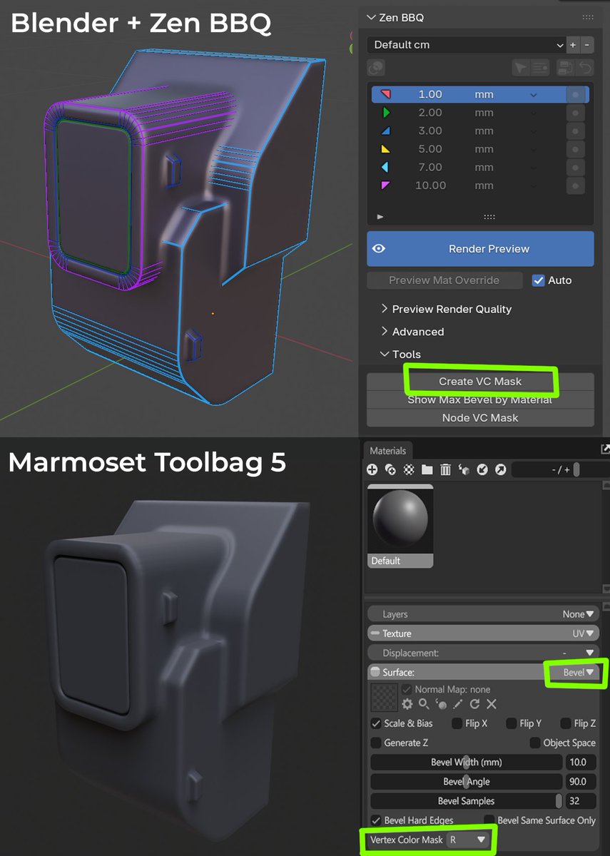 Export #Blender Bevel Shader values from #ZenBBQ to Marmoset Toolbag 5 in the new 1.1 release!