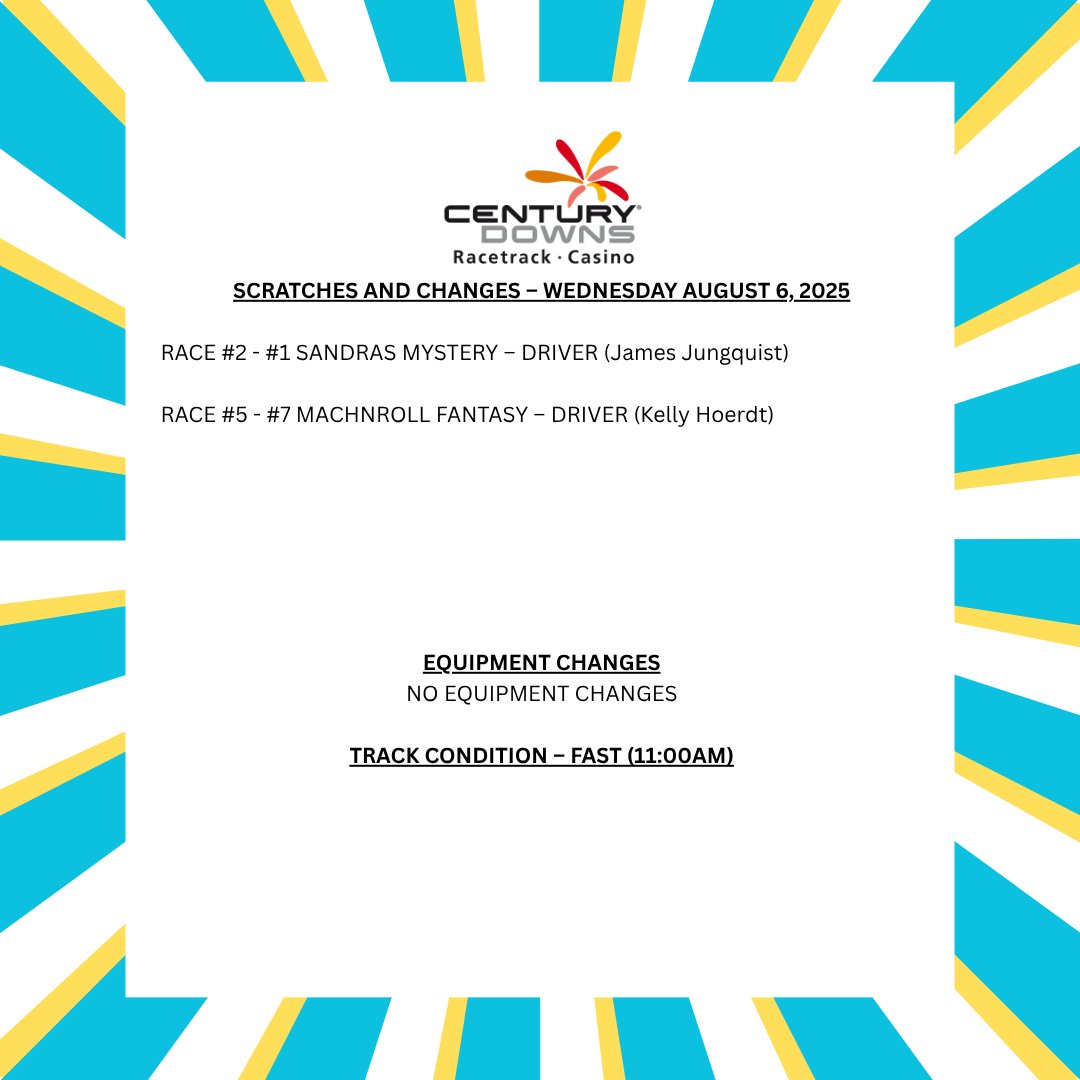 Scratches &amp; changes for the biggest race day of the summer here at Century Downs! Check out expert selections and our FREE digital program here: cnty.com/centurydowns/r…