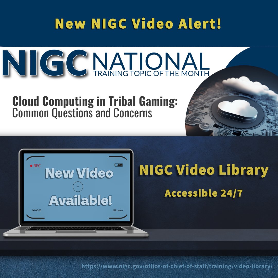 National Indian Gaming Commission (@nigcgov) on Twitter photo Now Streaming: Cloud Computing in Tribal Gaming
Got questions about the cloud? We’ve got answers.
Catch the July NTTM session—Cloud Computing in Tribal Gaming: Common Questions and Concerns—now live in the NIGC Video Library.
Watch anytime, anywhere: nigc.gov/office-of-chie… Now Streaming: Cloud Computing in Tribal Gaming
Got questions about the cloud? We’ve got answers.
Catch the July NTTM session—Cloud Computing in Tribal Gaming: Common Questions and Concerns—now live in the NIGC Video Library.
Watch anytime, anywhere: nigc.gov/office-of-chie…