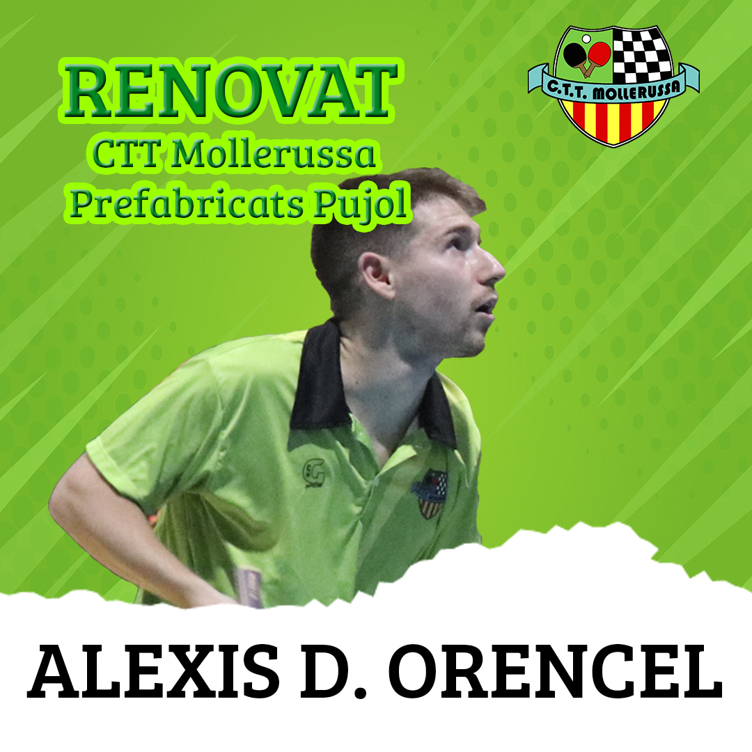 ‼ RENOVAT!

🟢 El CTT Mollerussa Prefabricats Pujol renova al palista argentí Alexis Damian Orencel i competirà amb el primer equip del club per tercer any consecutiu.

🏓 Va aconseguir la temporada passada un 94% de victòries amb 15 partits guanyats i només un de perdut.