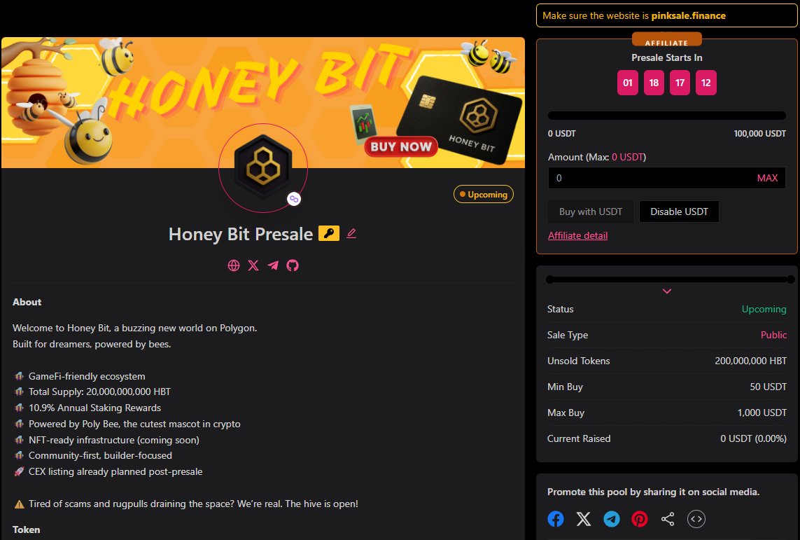 ⏳ Just 2 days to go. $HBT 📈
🔗 pinksale.finance/launchpad/poly…

#HoneyBit #Crypto #PinkSale #Presale #Web3