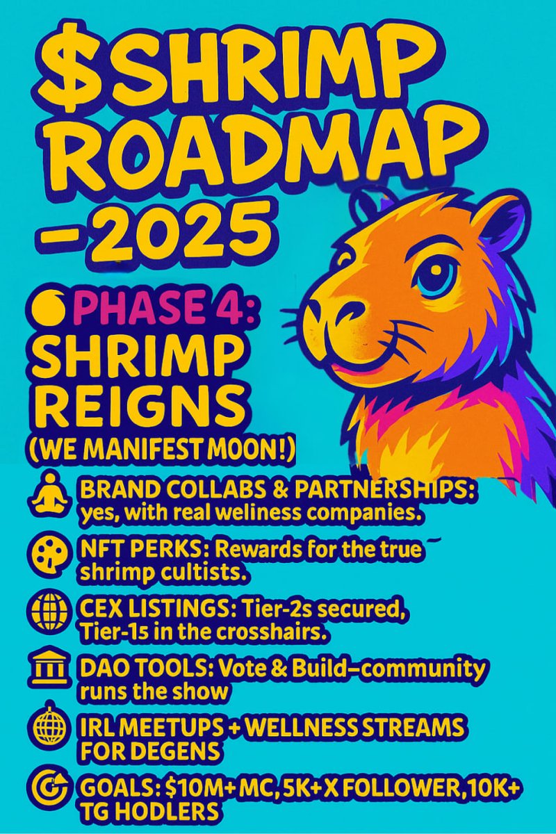 Shrimp Paste CTO (@ctoshrimp) on Twitter photo 💥Get ready! The 2025 <a href="/CTOShrimp/">Shrimp Paste CTO</a> Updated Roadmap just dropped!💥
When meme magic ⚡️ meets wellness wisdom 🧠 and capybara calm… you get $SHRIMP — the capy-powered community that vibes, builds, and grows TOGETHER 🌊
We’ve rebuilt from the ground up:
🔸 Liquidity locked
🔸 💥Get ready! The 2025 <a href="/CTOShrimp/">Shrimp Paste CTO</a> Updated Roadmap just dropped!💥
When meme magic ⚡️ meets wellness wisdom 🧠 and capybara calm… you get $SHRIMP — the capy-powered community that vibes, builds, and grows TOGETHER 🌊
We’ve rebuilt from the ground up:
🔸 Liquidity locked
🔸