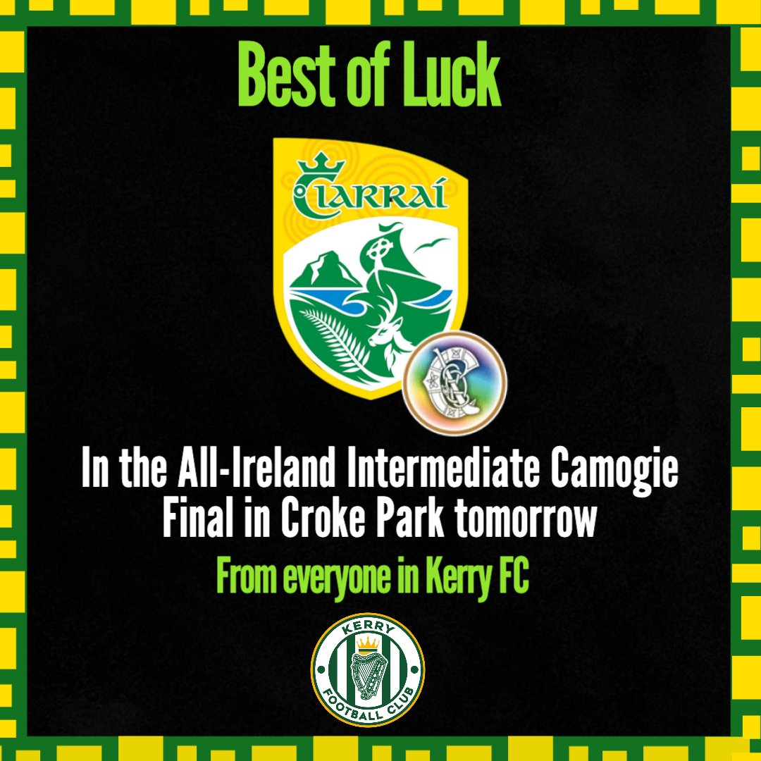 Kerry Football Club (@kerryfc) on Twitter photo Wishing <a href="/kerrycamogie/">Kerry Camogie</a> the very best of luck as they take on Offaly tomorrow in the Intermediate Camogie All-Ireland Final in Croke Park.
From everyone in Kerry FC!
#WeAreKerryFC Wishing <a href="/kerrycamogie/">Kerry Camogie</a> the very best of luck as they take on Offaly tomorrow in the Intermediate Camogie All-Ireland Final in Croke Park.
From everyone in Kerry FC!
#WeAreKerryFC