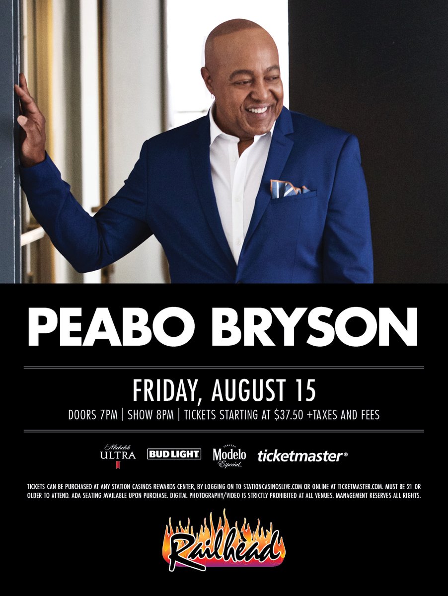 Peabo Bryson is coming to Boulder Station and performing LIVE at The Railhead this summer on Friday, August 15, 2025.

Doors 7pm  | Show 8pm
🎟️ Tickets start at $37.50. Use the link to purchase: bit.ly/4issKNi