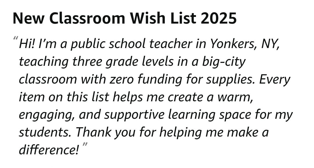 This list cries out for support. To see the "I got nothin'" and that this teacher has 3 grade levels. Please, if able, lend a hand!