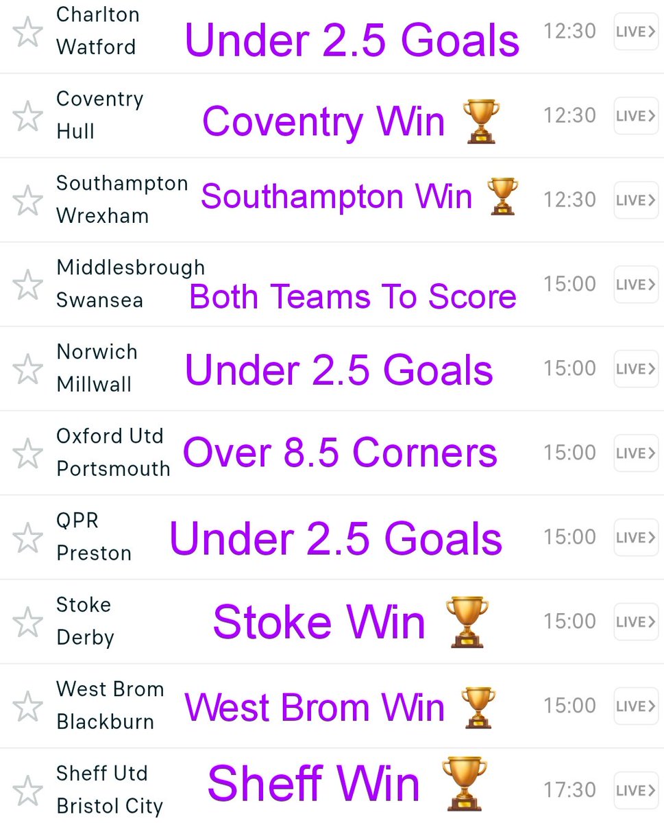 🏆🏴󠁧󠁢󠁥󠁮󠁧󠁿 Championship Saturday 🏴󠁧󠁢󠁥󠁮󠁧󠁿🏆

⚽️ 236/1 ODDS ⚽️

500/1 BONUS ACCA IN COMMENTS 🏆👇