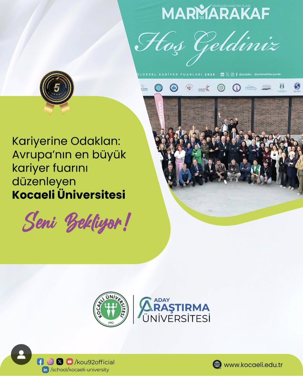 2 yıl üst üste Avrupa'nın en büyük #kariyer fuarını düzenleyerek öğrencisinin ve mezununun kariyerine yön veren bir üniversiteden mezun olmak istiyorsan, doğru tercihin adresi #KocaeliÜniversitesi... ✅️ 

<a href="/kou92official/">Kocaeli Üniversitesi</a>
<a href="/NuhZaferCanturk/">Prof. Dr. Nuh Zafer Cantürk</a>

#NitelikliMezunİstihdamOdaklıÜniversite