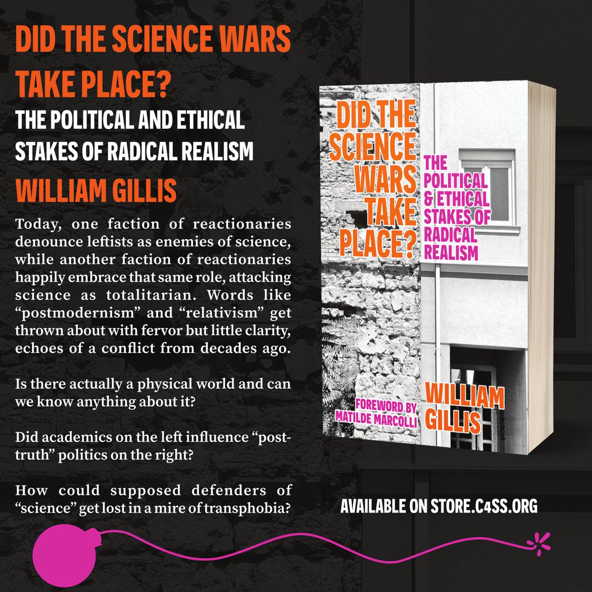 Hey, I wrote a book.

Did The Science Wars Take Place?

Covers the history and philosophy of a fight in the 80s &amp; 90s between some postmodernists and scientists, with an eye to anarchist interests and lasting influences on the far-right.

Pre-order here:
store.c4ss.org/index.php/prod…