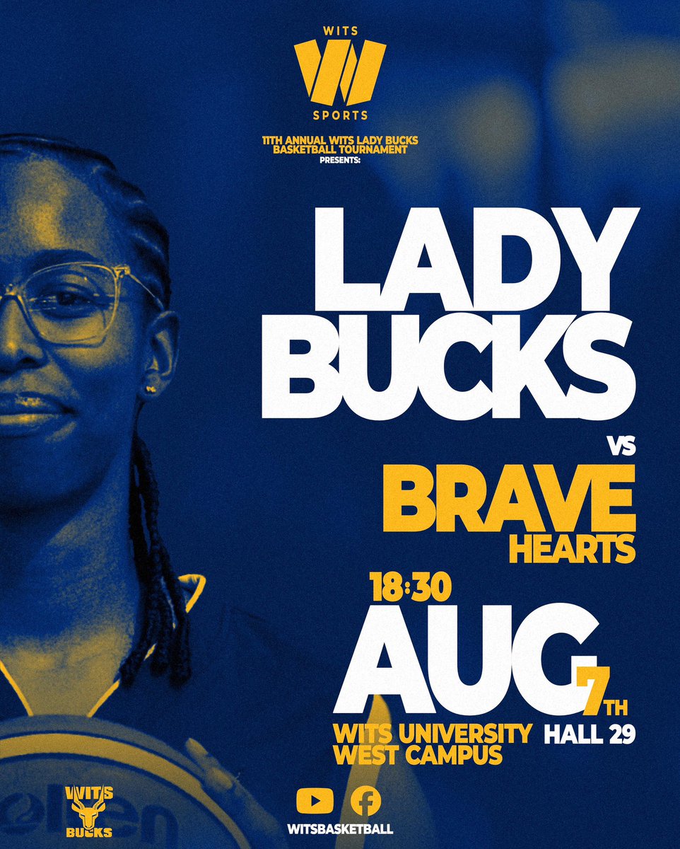 🔥DAY 4 OF #2K25LB!🔥

Wits Lady Bucks take on the Bravehearts in a battle you don’t want to miss! Strength, speed, and heart. 

Be there, or be told.🫵🏾🤩

#WitsLadyBucks #Bravehearts #GameTime #BattleReady #SheGotNext