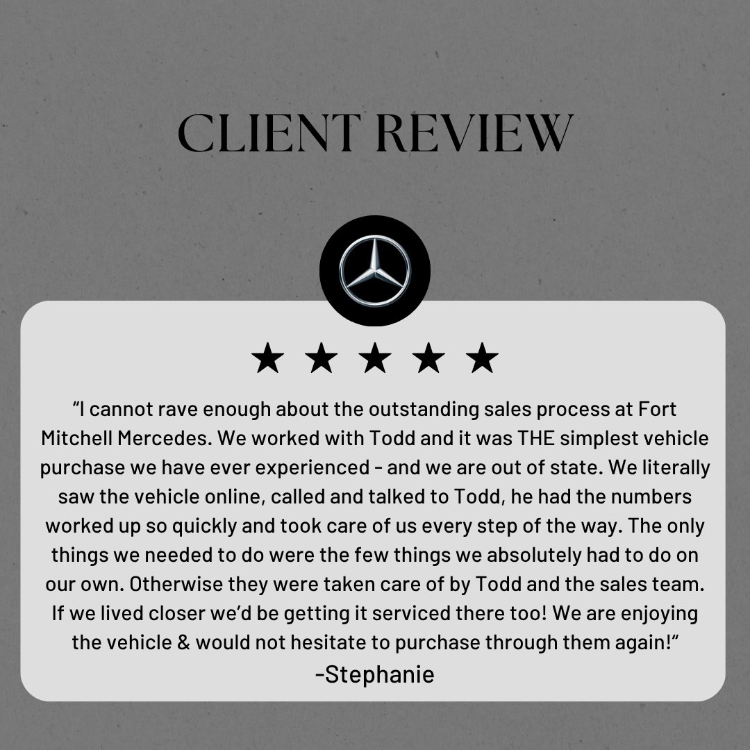 MBFtMitchell's tweet image. Another glowing 5-star review for Mercedes-Benz of Fort Mitchell! We’re honored to provide an exceptional experience rooted in luxury, service, and care. Thank you to our amazing customers for your trust and kind words. Stop by today and see what 5-star service truly feels like.