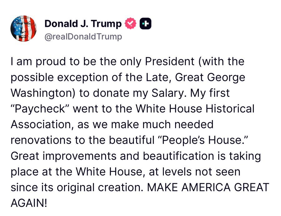 President Trump on he donated his salary