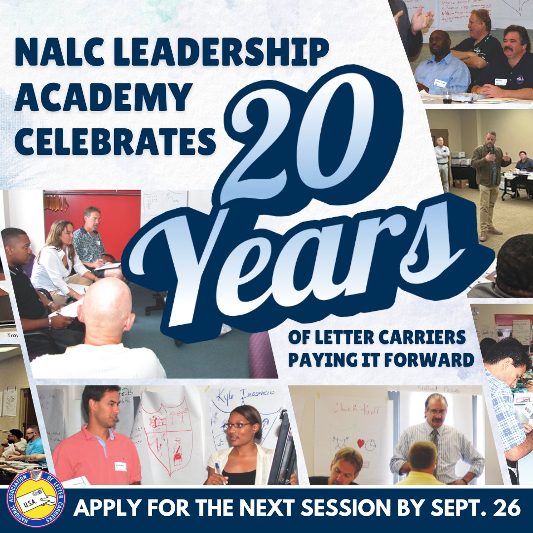 🎉 Since 2005, the NALC Leadership Academy has helped hundreds of dedicated members develop important skills and knowledge to serve their fellow letter carriers and strengthen our union. Apply for the next session at nalc.org/leadership! 
Learn more ➡️ nalc.org/news/the-posta…
