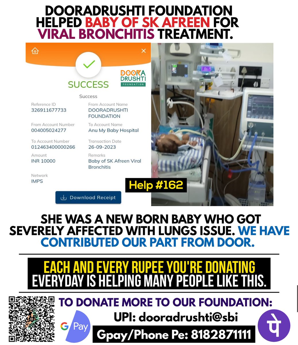 Help #162 post from <a href="/dooradrushti/">Dooradrushti Foundation</a> ❤️🤝

Spread our initiative of <a href="/DonateOnlyRupee/">Donate Only One Rupee</a> to more people and help us in helping more needy ones 😊 #Door_Helps #DonateOnlyOneRupee