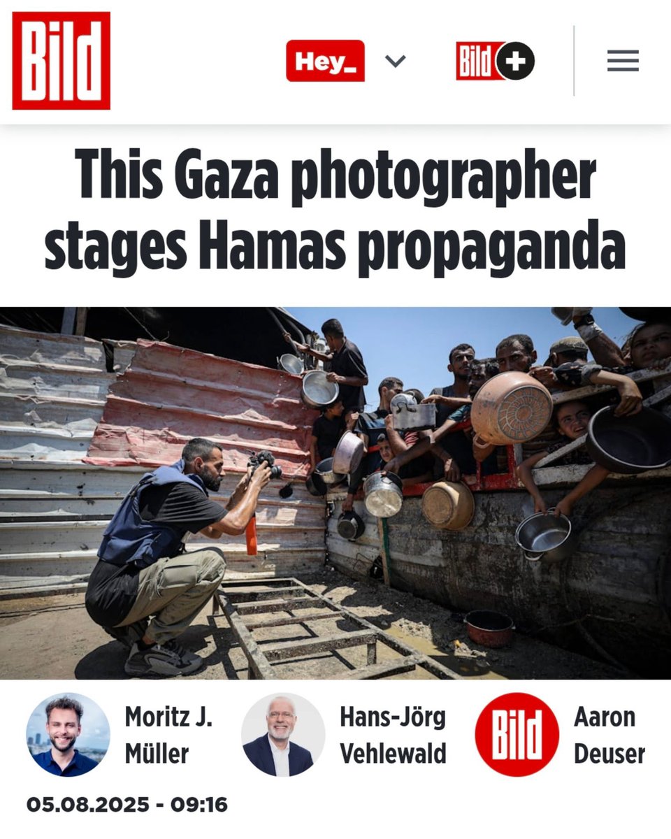 German Newspaper Bild reports that Gazan photographers are taking staged images to spread global outrage over hunger in the strip.