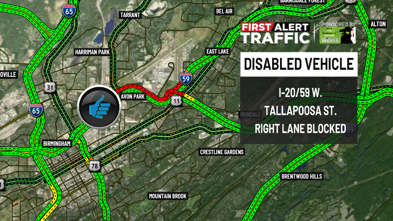 Destiny McKeiver (@destinym_tv) on Twitter photo First Alert:
The disabled vehicle on I-20/59 W. at Tallapoosa St. has cleared. <a href="/WBRCtraffic/">WBRC 6 Traffic</a> <a href="/WBRCnews/">WBRC 6 News</a> #wbrctraffic First Alert:
The disabled vehicle on I-20/59 W. at Tallapoosa St. has cleared. <a href="/WBRCtraffic/">WBRC 6 Traffic</a> <a href="/WBRCnews/">WBRC 6 News</a> #wbrctraffic