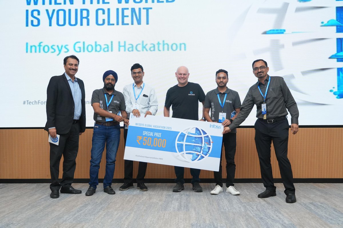 Infosys's tweet photo. 🏆 Announcing the champions of the Infosys Global Hackathon Final Round! 
Out of 33 outstanding teams, these 3 finalists stood out for their innovation, impact, and open-source excellence across themes like: 
✅ Sustainability 
✅ Healthcare 
✅ Digital Literacy 
✅ Inclusion 

🎉 Congratulations to all participants for making this a true celebration of purpose-driven technology! 

Visit for more – https://t.co/sZfgftuJIJ

#ThriveAtInfosys #TechForGood #IWOL #OpportunityMatters