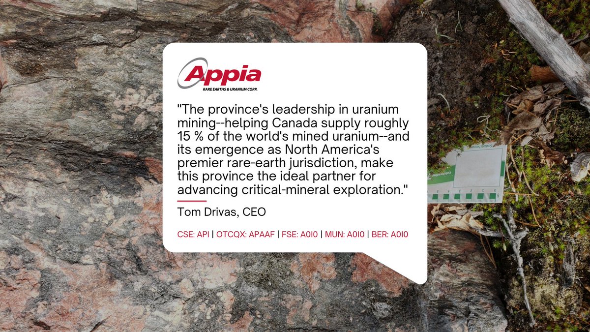 Tom Drivas, CEO of Appia Rare Earths &amp; Uranium comments on the province’s leadership in uranium mining which is helping Canada supply roughly 15 % of the world’s mined uranium.

Full details here 🔗 stockmkt.info/4lH9Nsh
___
🇨🇦 CSE: $API.CA 🇺🇸 OTCQX: $APAAF 🇩🇪 FWB: A0I0