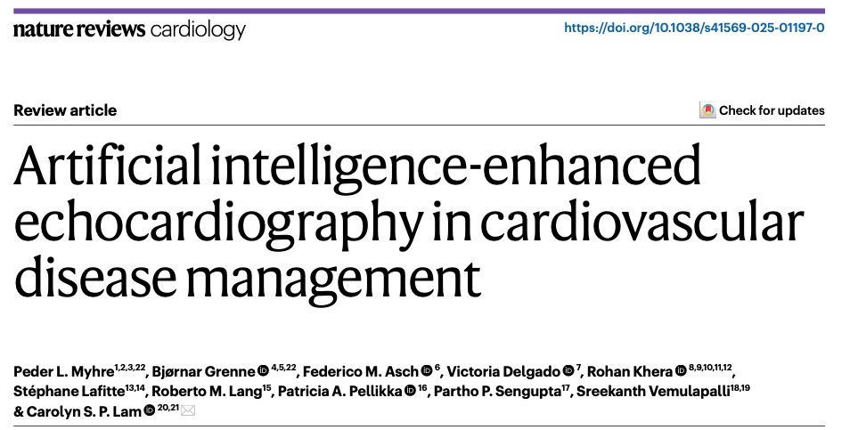 Very pleased to share our review on AI echocardiography in cardiovascular disease management is now published!

I hope this article serves as a resource for continued learning, discussion, and collaboration across the field.
🔗nature.com/articles/s4156…