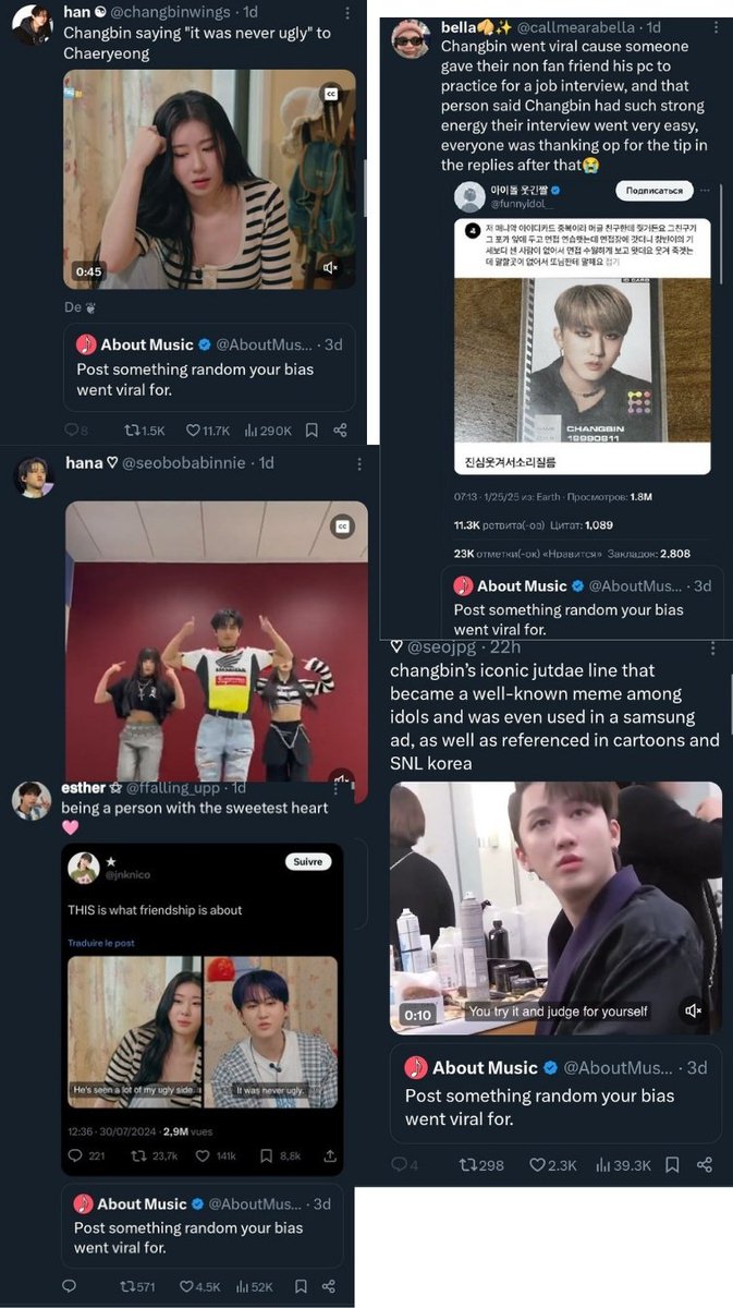 Some posts about Changbin have gone viral after a website asked about random moments when idols went viral. 
We found tweets from when Changbin used the word “jutdae,” and it became so popular that it was even used in a Samsung commercial and in cartoons.
And there are a few more