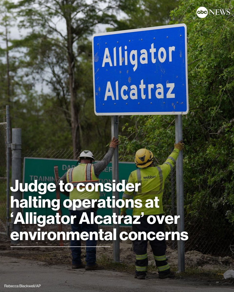 The migrant detention center dubbed "Alligator Alcatraz" faces the possibility of being shut down over concerns about some of the area's lesser-known inhabitants — the Everglades' bats, panthers, and storks.

Read more: abcnews.link/q2hVYZ6