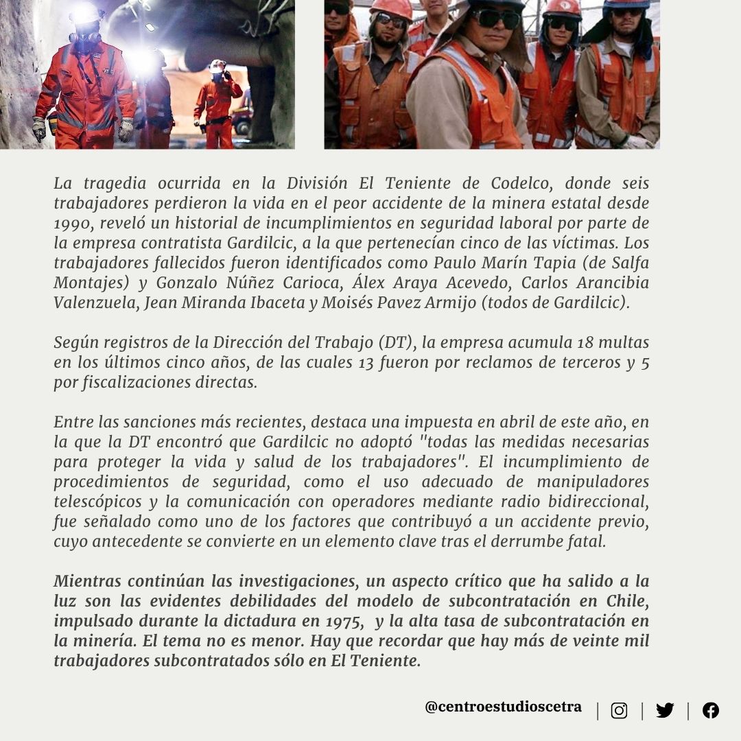 🔴CETRA l Empresa contratista de mineros fallecidos en El Teniente acumula 18 sanciones por incumplir normas de seguridad.🔍