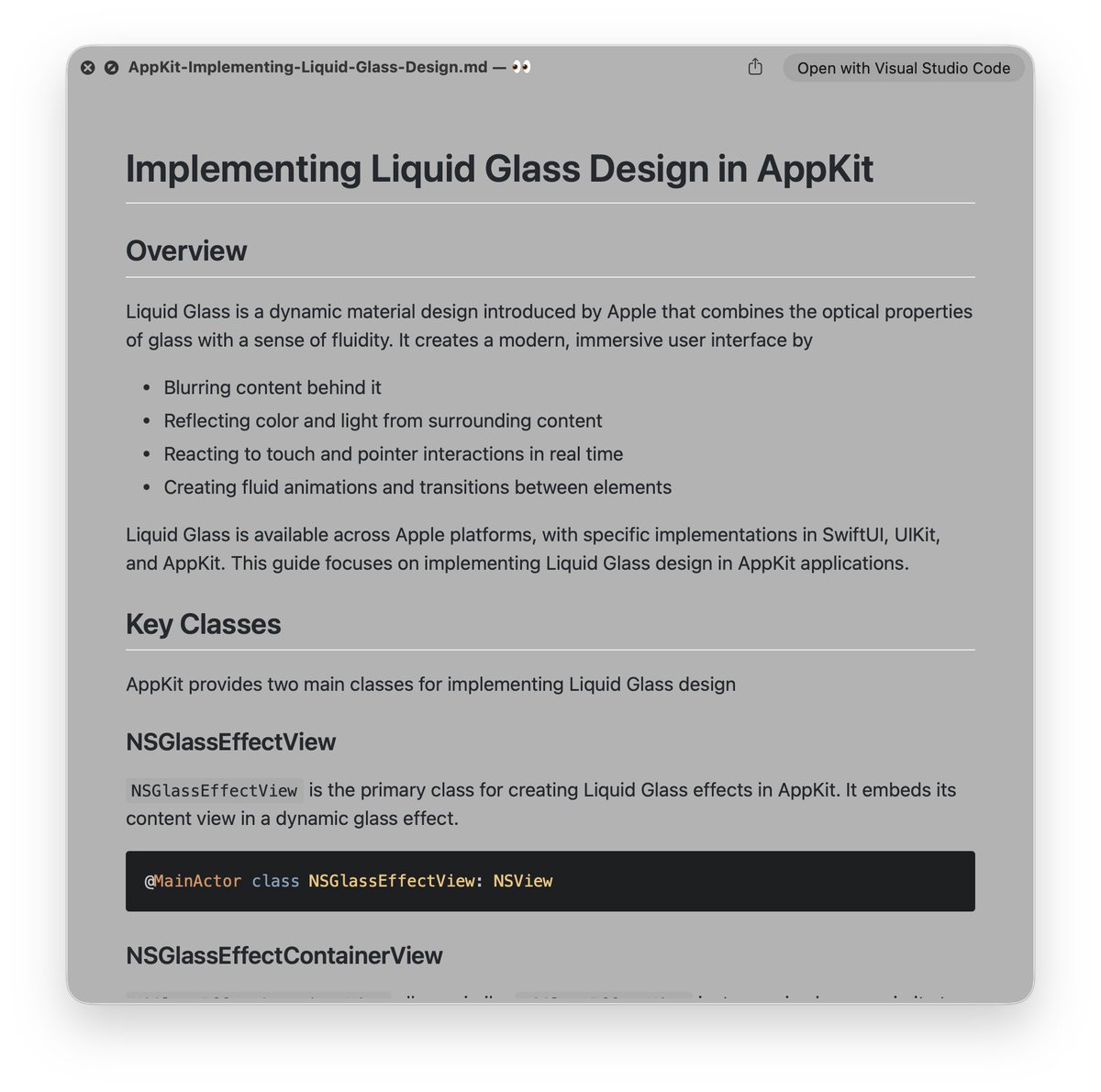 /Applications/Xcode-beta.app/Contents/PlugIns/IDEIntelligenceChat.framework/Versions/A/Resources/AdditionalDocumentation

This is super useful... now make some for the rest of your frameworks too pls!
