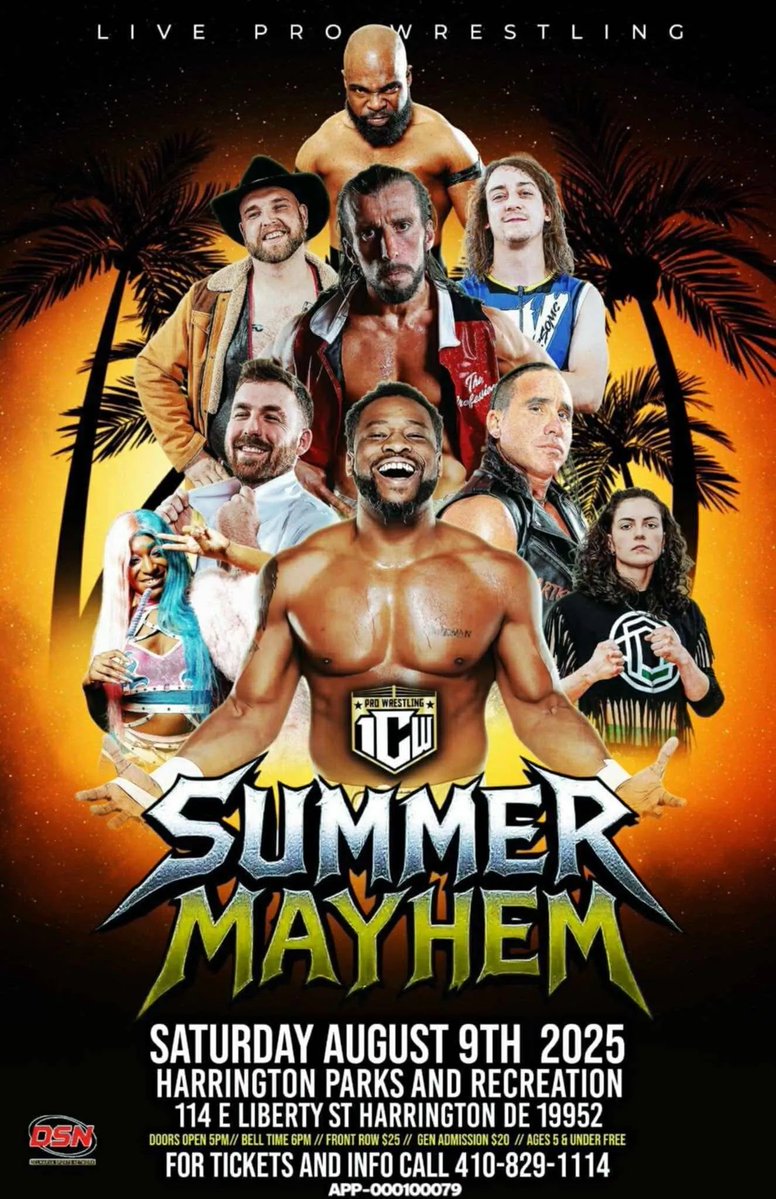 DMV Wrestling News (@dmvwrestlingnws) on Twitter photo This Saturday in Harrington, DE - <a href="/1CWProWrestling/">1CWProWrestling</a> presents Summer Mayhem, which is a fundraiser for <a href="/Bigdaddyadriii/">“The Big Daddy” Adri</a> - see the link for the full card and how to get tickets dmvprowrestling.com/p/saturday-1cw… This Saturday in Harrington, DE - <a href="/1CWProWrestling/">1CWProWrestling</a> presents Summer Mayhem, which is a fundraiser for <a href="/Bigdaddyadriii/">“The Big Daddy” Adri</a> - see the link for the full card and how to get tickets dmvprowrestling.com/p/saturday-1cw…