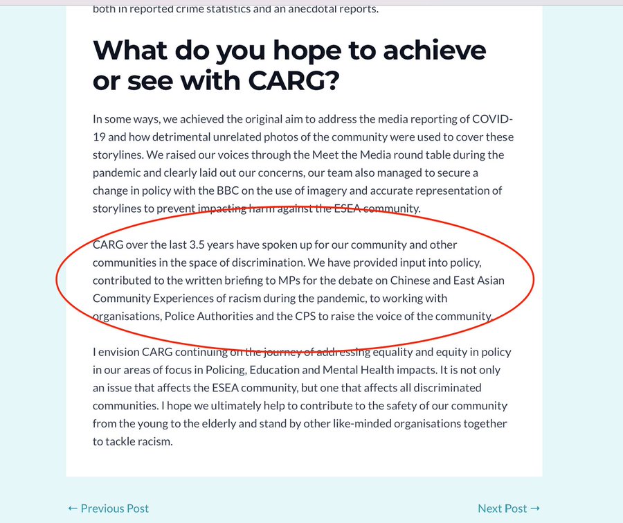 Here, Pek-San Tan staes she 'contributed to the written briefing to MP's for the debate' The Sarah Owens debate. At the time Pek-San Tan was working for the British Chinese Project. So they were involved.