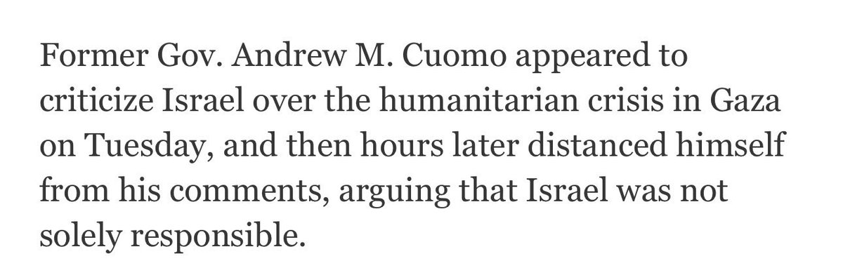 Andrew Cuomo couldn’t allow his first, tepid recognition of reality — that the Israeli government, with the full support of the Trump administration, is starving the people of Gaza — last more than a few hours without walking it back.

This is someone who believes in nothing.