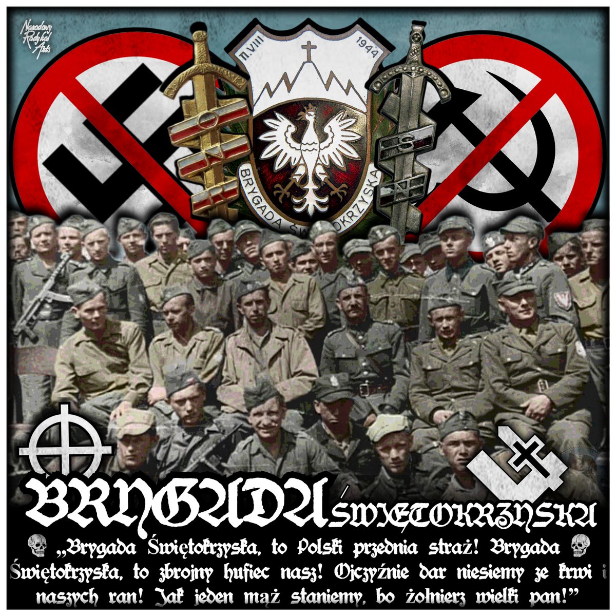 11 sierpnia 1944 powstała Brygada Świętokrzyska, część NSZ-ZJ, która nie zgodziła się scalić z AK. Jej szeregi dzieliły się między nurt ONR-owski a stronników Stronnictwa Narodowego, lecz ze wspólnym imieniem walczyli za Naród.

t.me/NarodowyRadyka…

#brygadaświetokrzyska #NSZ