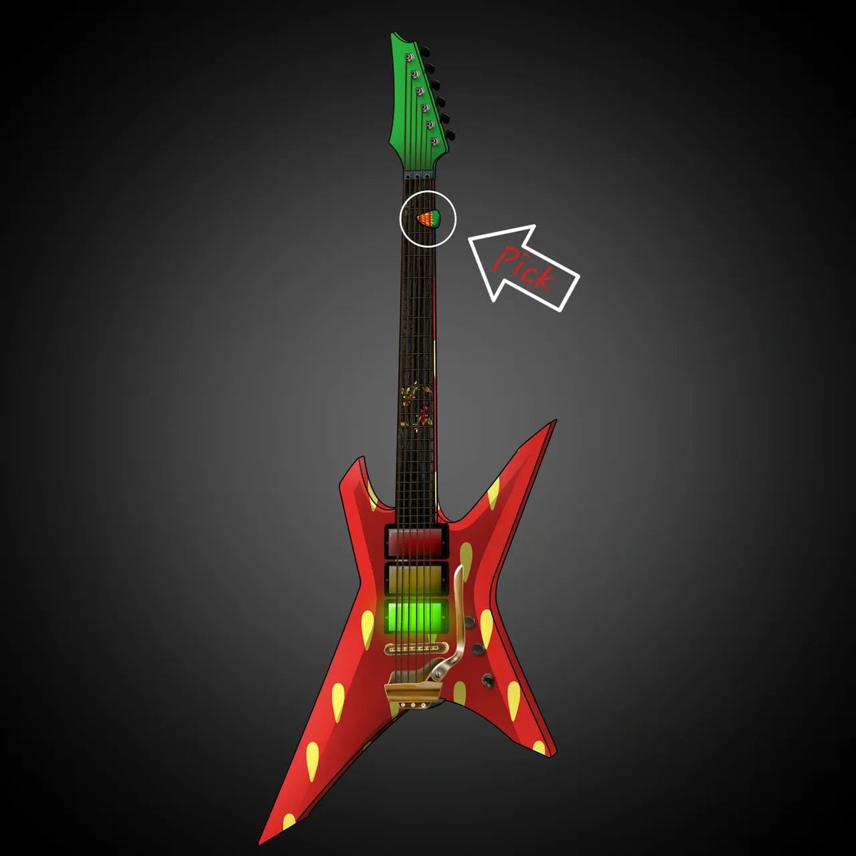 Each spin gives you a chance to mint one of 1,000 special guitars in the 5,000 NFT Double Treble collection 🎸 

These guitars have a hidden pick in the strings. That means 20% of the collection includes this rare pick accessory 🔥

Pick Types &amp; Rarity:
1⃣ Gold – 1.63%
2⃣ Candy,